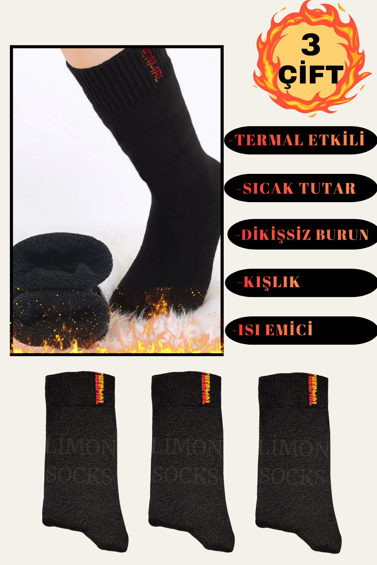 Erkek Kışlık Çorap Pamuklu Extra Kalın ve Sıcak Isı Emici Havlu Çorap Seti (3 Çift) · 102832480205