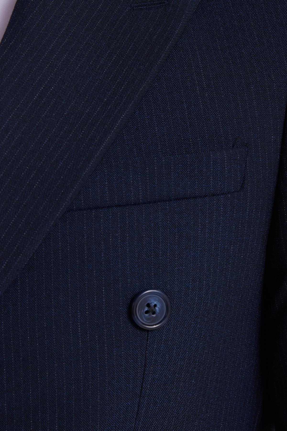 Tudors Erkek Slim Fit Sivri Yaka Çizgili Kapaklı Cepli Lacivert Takım Elbise görsel 6