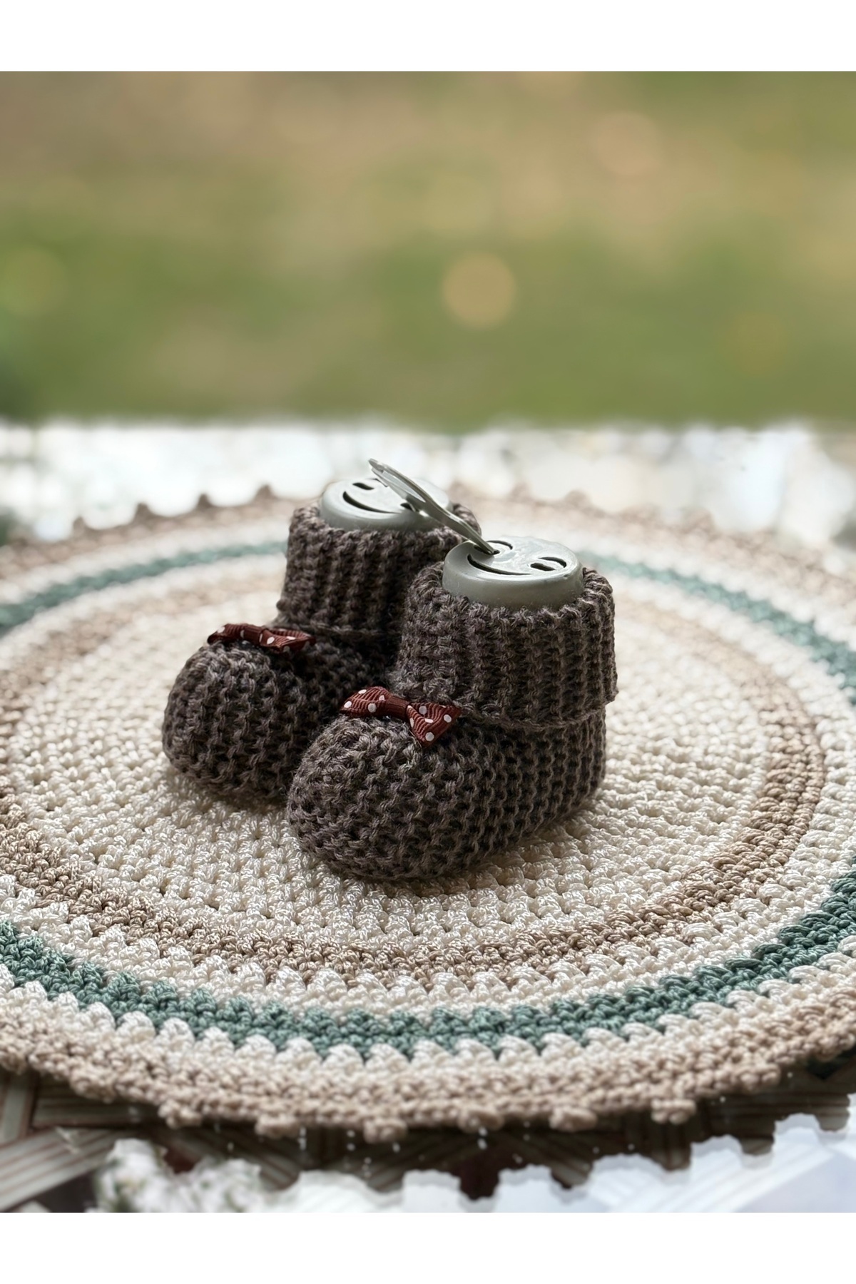 Knitwear Knit Newborn Baby Bootees Brown Bowtie Detailed
