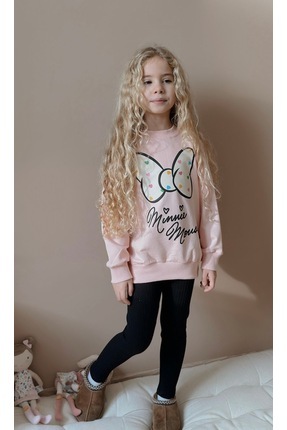 Patriko KIZ ÇOCUK KURDELE MİNİ YAZI DETAYLI SPOR SWEATSHIRT TAYT 2 İPLİKLİ AL...