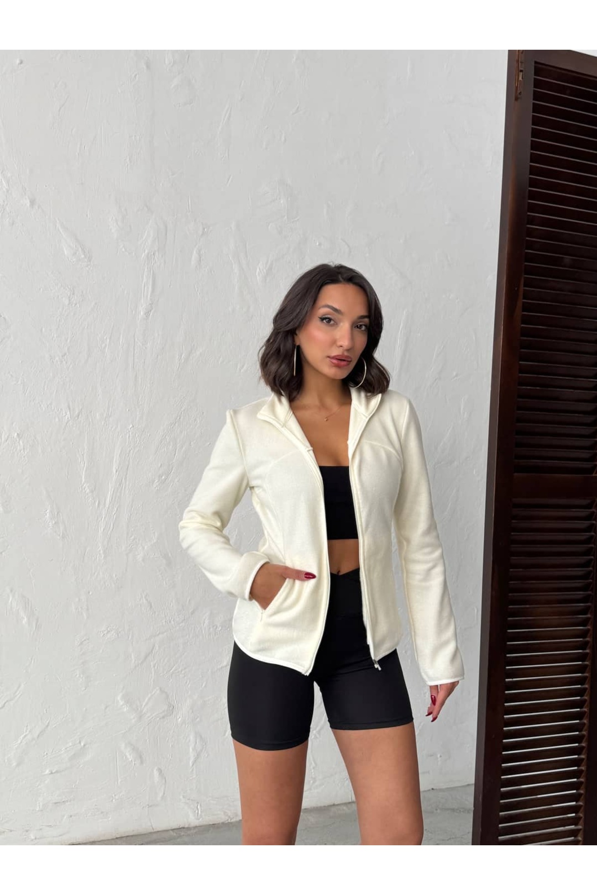 Miss Prova Ekru Dik Yaka Fermuarlı Örme Spor Ceket MISSPLR2684 görsel 8