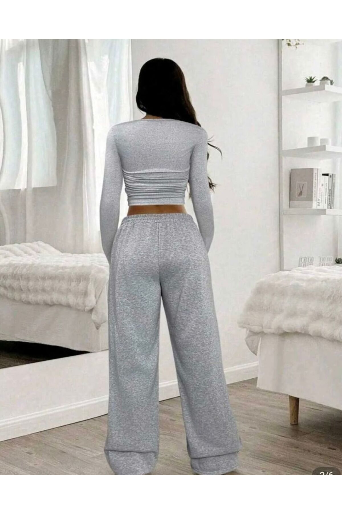 SULVERY  ÜÇ ADET SİYAH GRİ LACİVERT BOL KALIP DÜZ PAÇA MEVSİMLİK KUMAŞ EŞOFMAN ALTI - Görsel 2