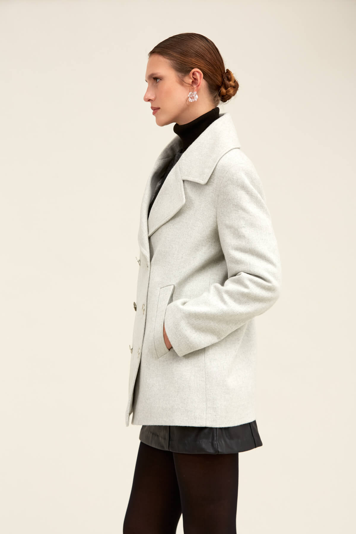 Hatemoğlu  Saykı Woman Gri Dinamik Fit Kruvaze Kaşe Mont - Görsel 6