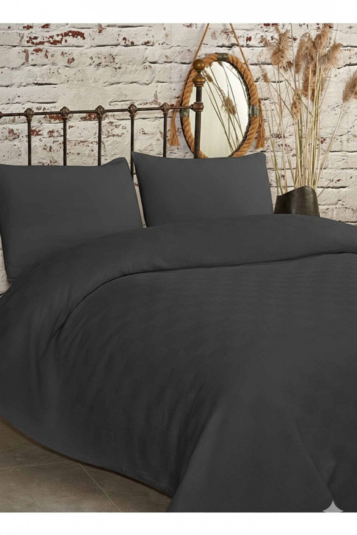 Double Anthracite Checkered Pique. Checkered Hotel Quilting 200 X 230 Anthracite