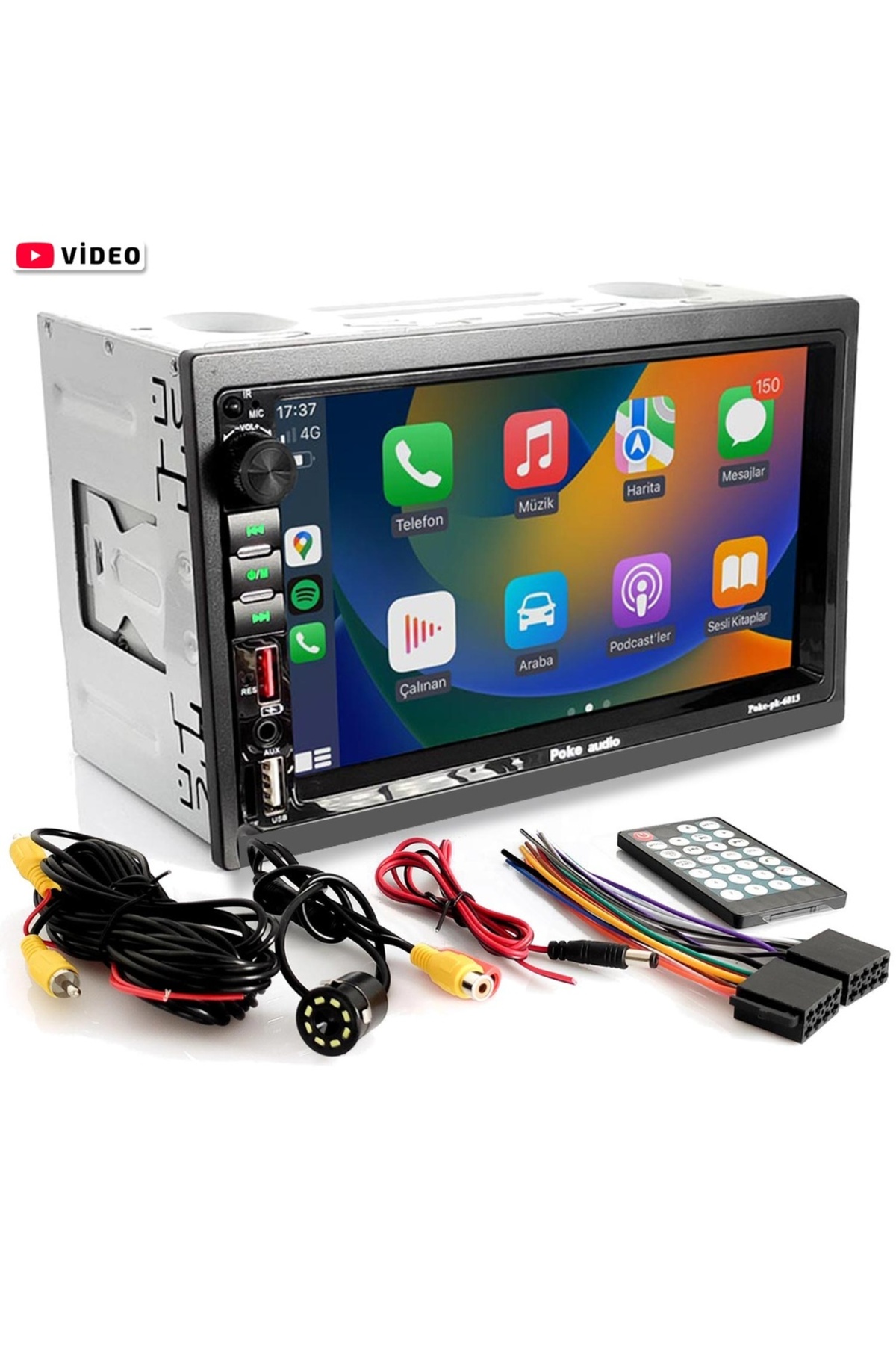 Poke 7'' Double Din Teyp 4x60w Dual Şarjlı USB FM SD Kameralı PK