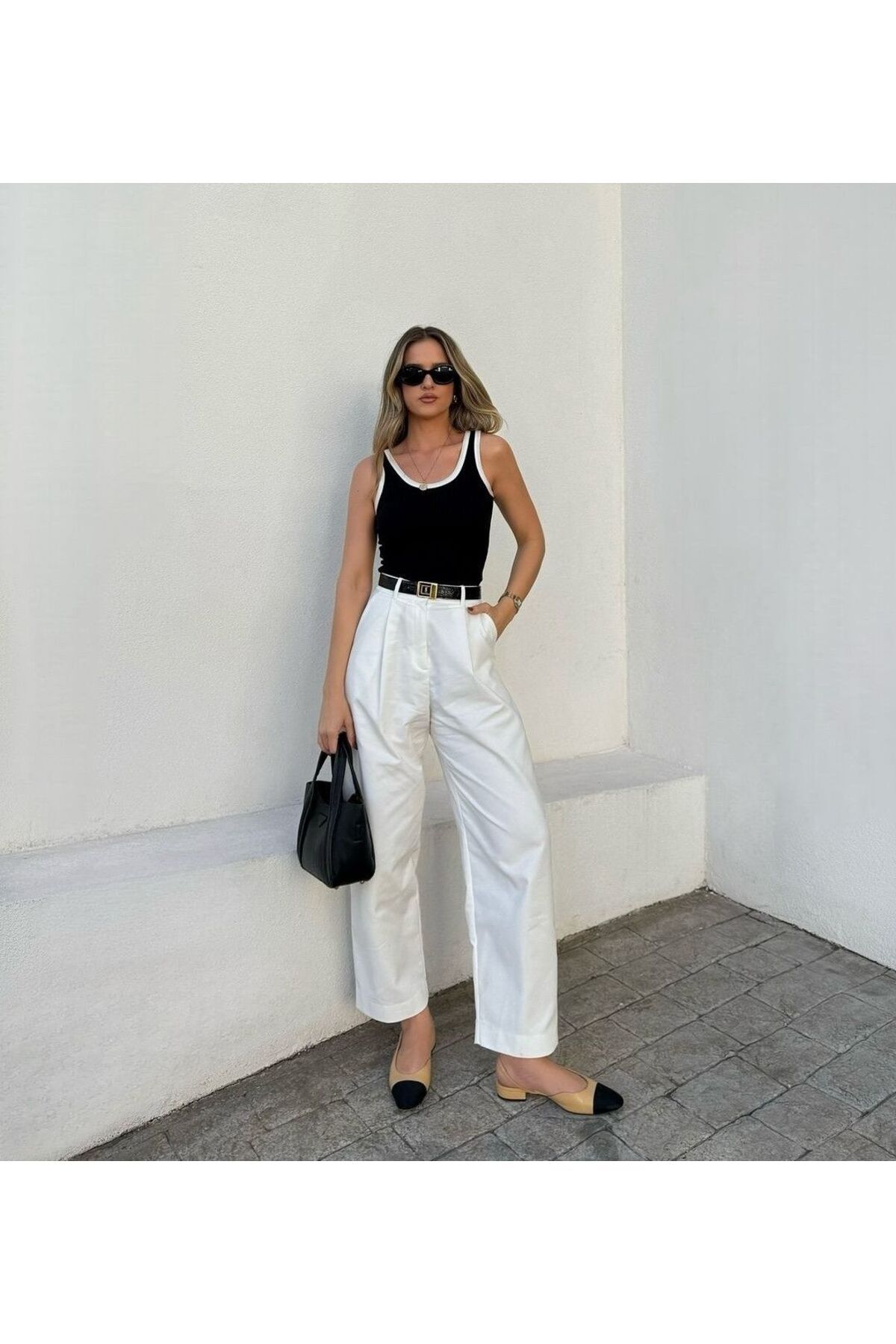 leymoda  Kadın Pileli Pantolon Yüksek Bel Palazzo Kumaş Pantolon - Görsel 2