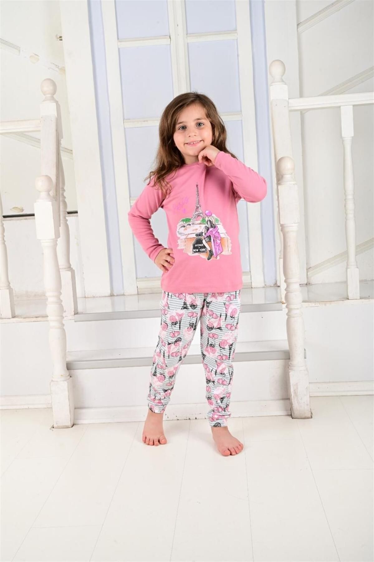 Vitmo Baby Kız Çocuk Uzun Kollu pamuklu Pijama Takımı Paris Girl fotoğrafı 2 (önizleme)