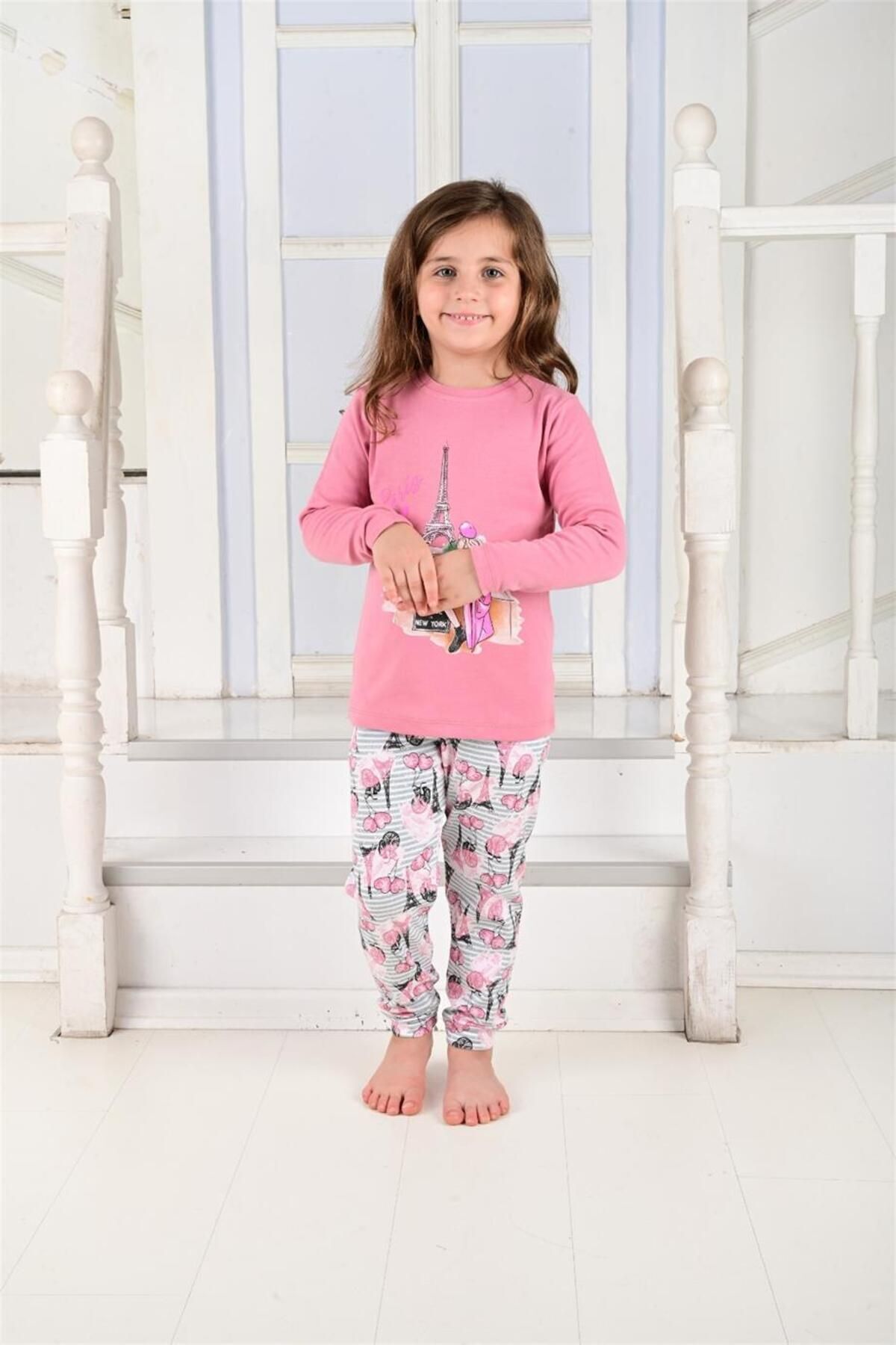 Vitmo Baby Kız Çocuk Uzun Kollu pamuklu Pijama Takımı Paris Girl fotoğrafı 3 (önizleme)