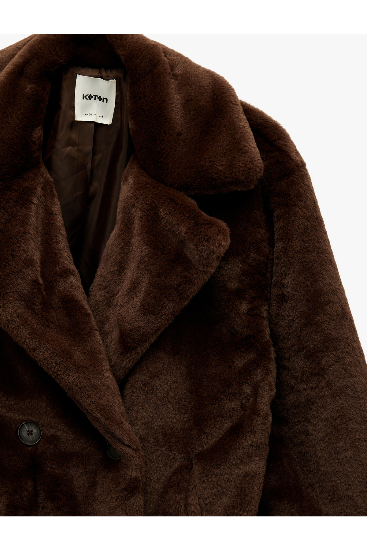 Koton  Suni Kürk Kaban Kruvaze Düğmeli Uzun Kollu Cepli - Görsel 3