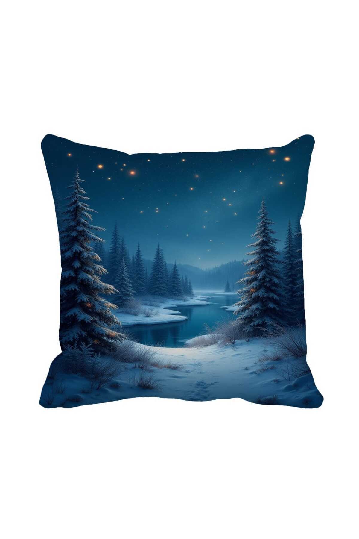 43x43 cm Blue Night View Pillowcase – Winter Concept Suede