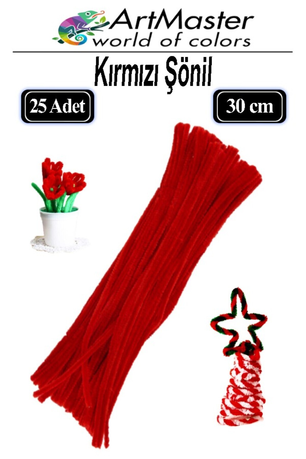 Artmaster Şönil Kırmızı 30 cm 25 Li 1 Paket Renkli Tüylü Tel Şönil Pipo Temizleyici Okul Öncesi Anasınıfı Kreş