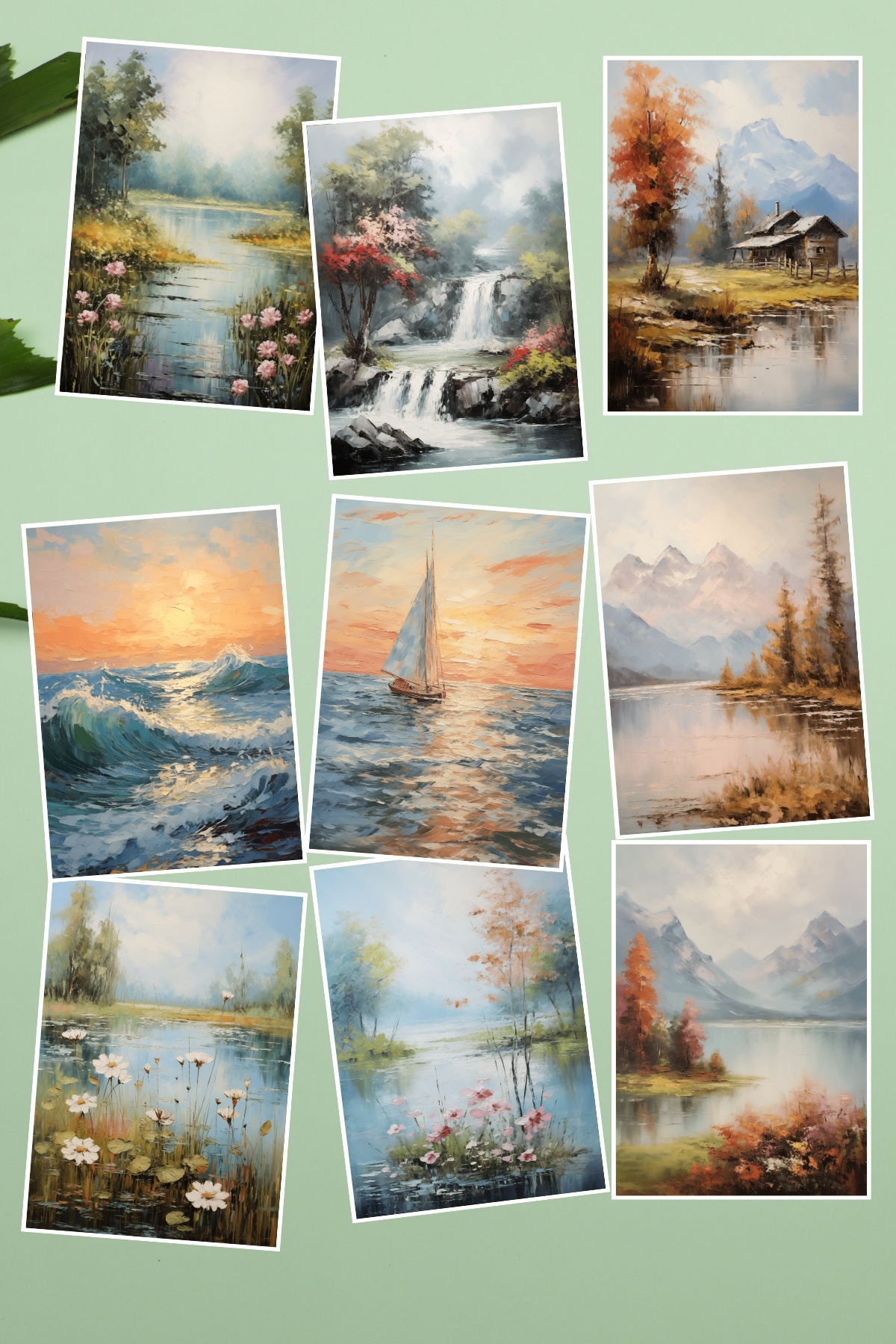 qoeuyl boutique Deniz ve Göl Manzara Temalı 9'lu Kartpostal