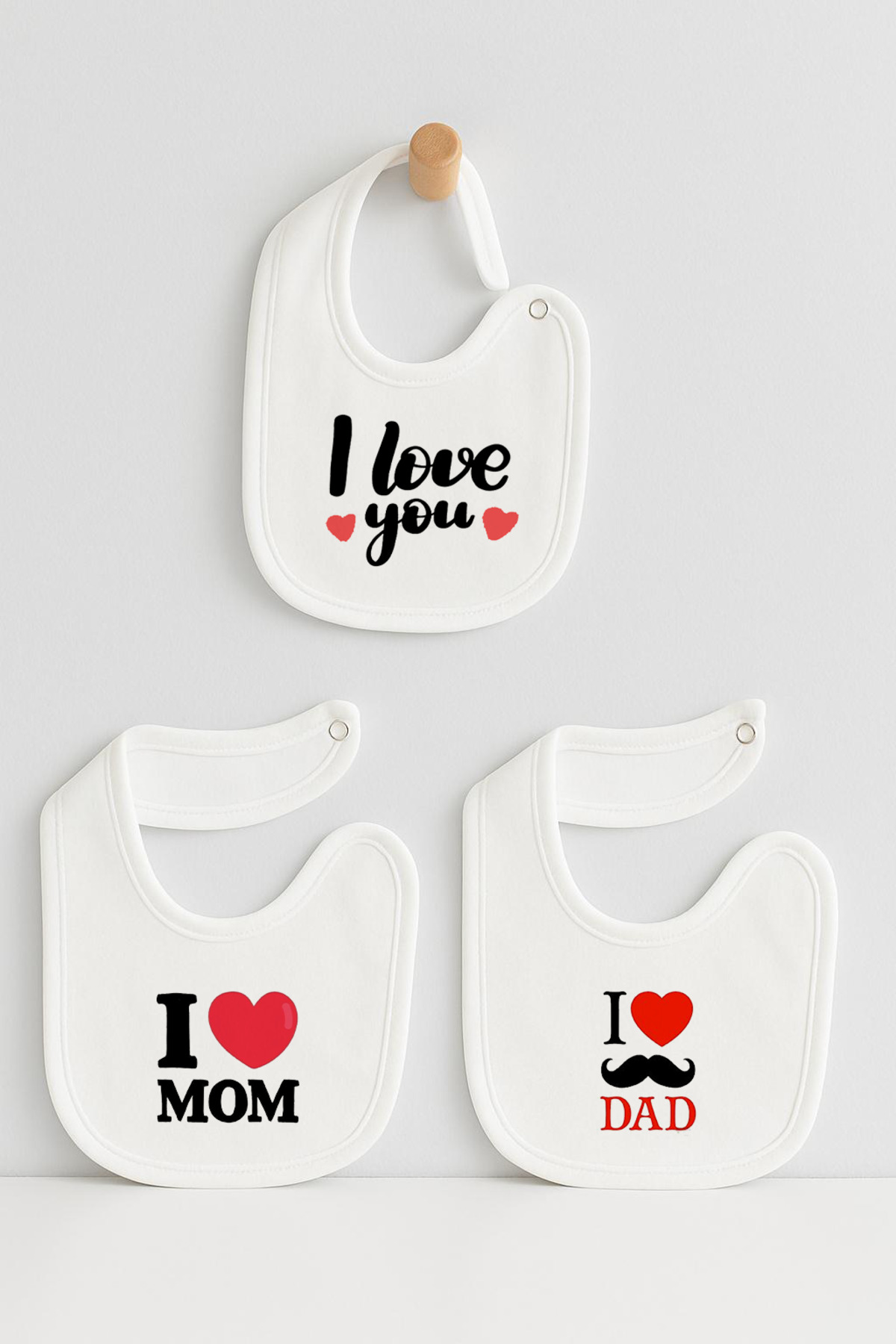 Bebe wini %100 Pamuk Penye Çift Katlı 3'lü Anne Baba Desenli Mama Önlüğü fotoğrafı 3 (önizleme)