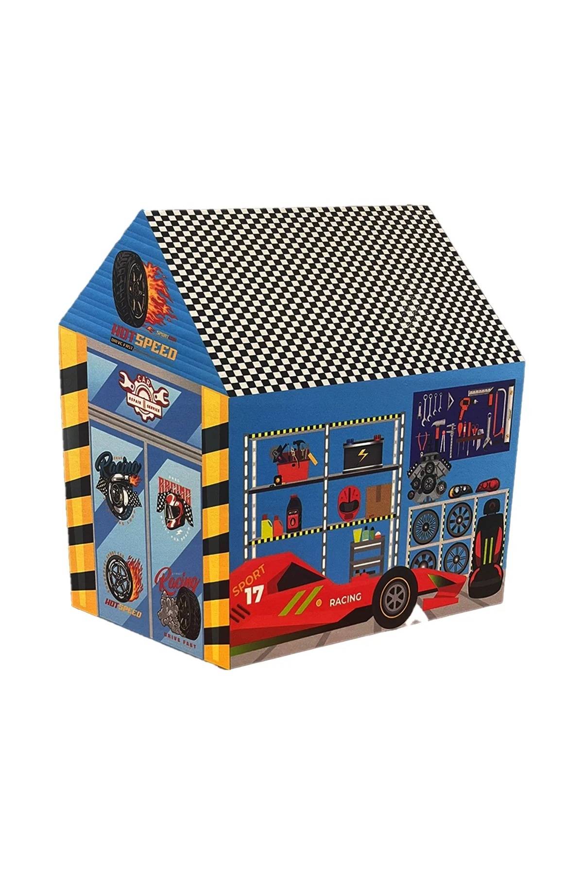 ابعاد چادر مدل ماشین سرگرم‌کننده: ارتفاع ۹۷ سانتی‌متر × طول ۹۷ سانتی‌متر × عرض ۶۷ سانتی‌متر