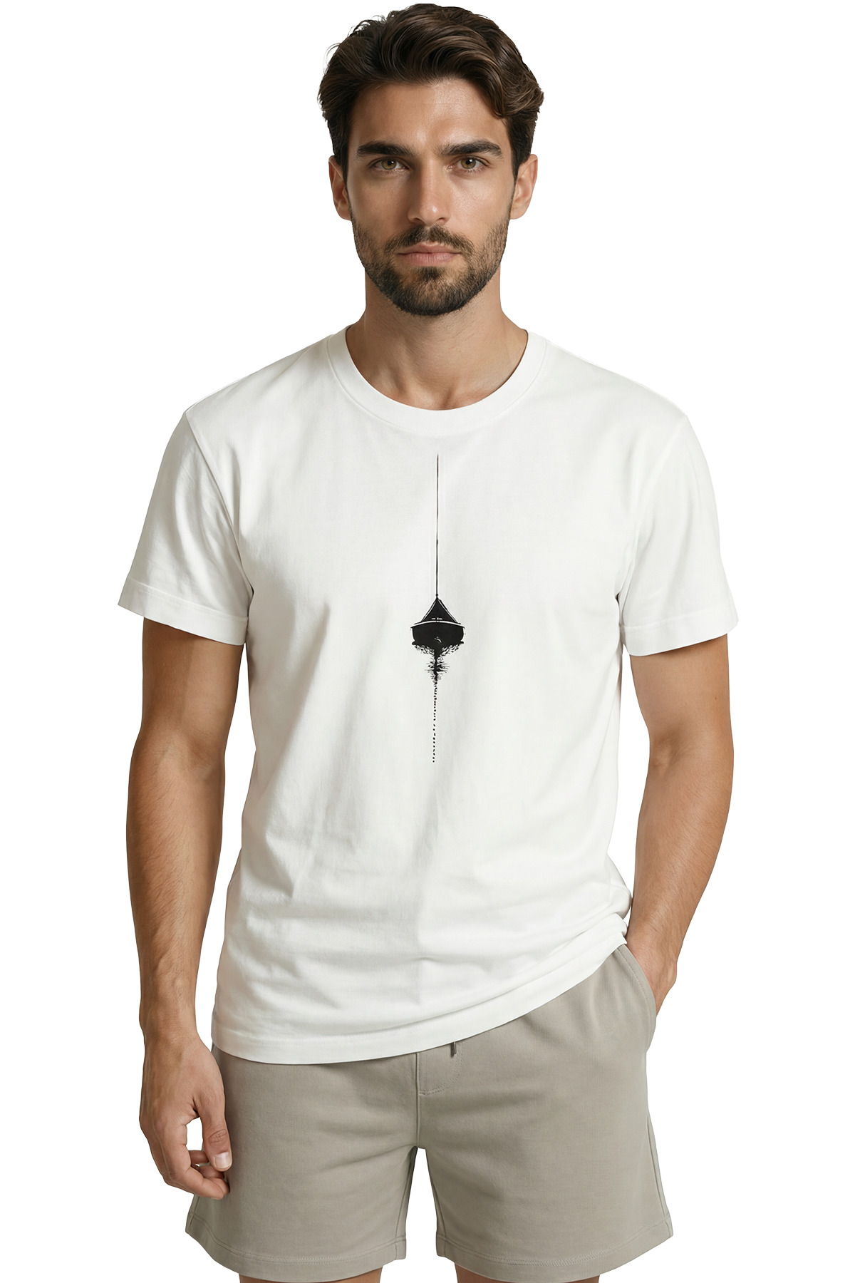 Color Luxe Minimalist Sailboat and Water Reflection Silhouette Printed Premium Men's T-Shirt