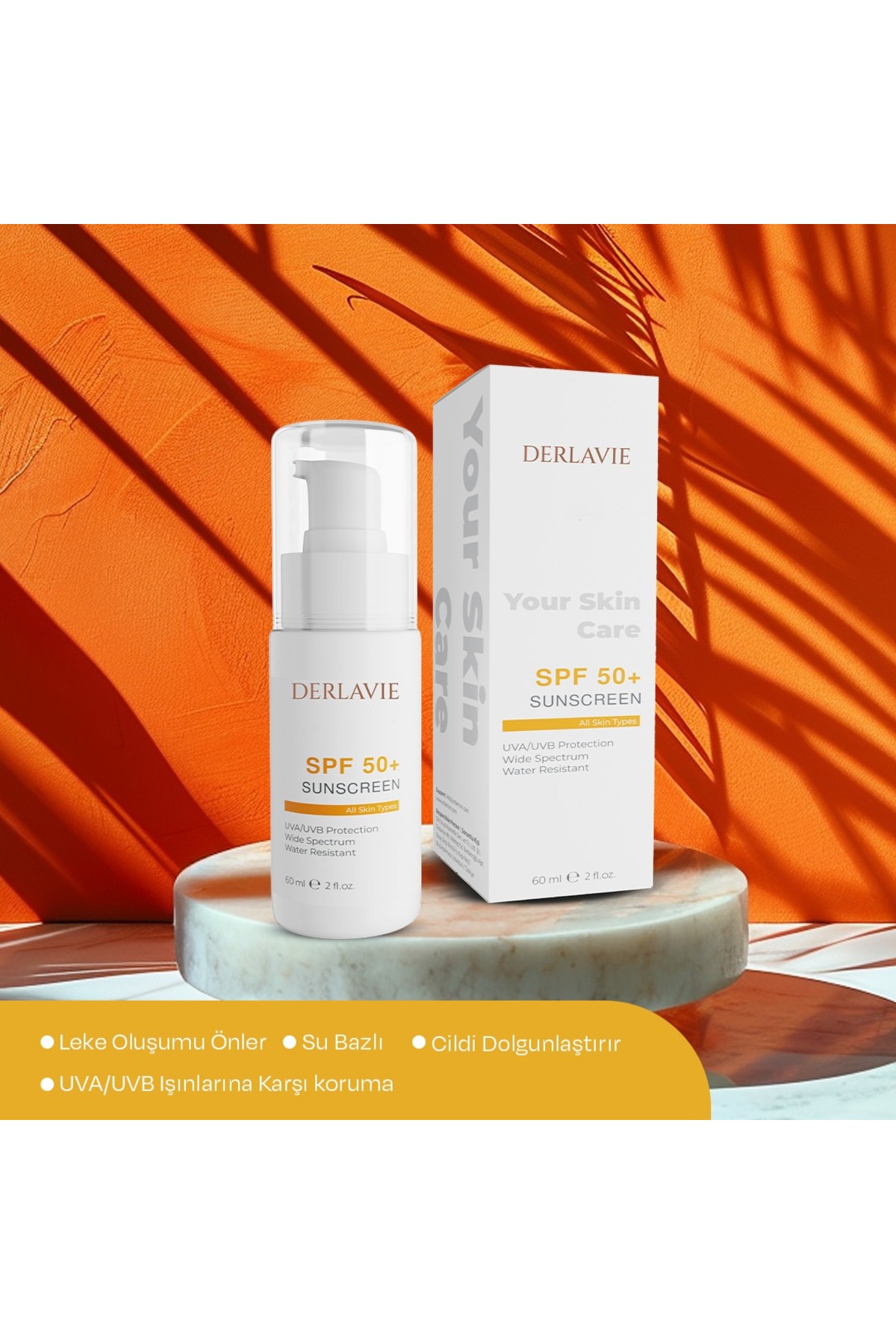 SPF 50+ Su Bazlı Güneş Kremi | UVA/UVB Geniş Spektrum Koruma | 60 ml — DLV-SUN-60 — تصویر 3 از 3