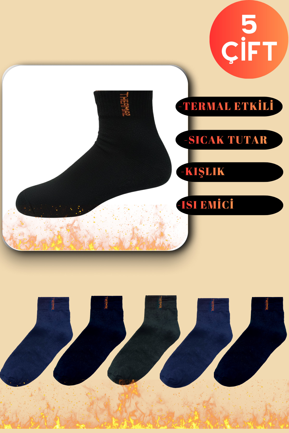 Erkek Kışlık Patik Çorap Pamuklu Extra Kalın ve Sıcak Isı Emici Havlu Çorap Seti (5 Çift) · 102832480213
