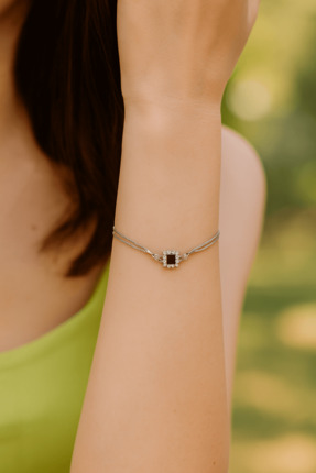Dara Silver Kare Kesim Bordo Taşlı Vintage Halo Bileklik