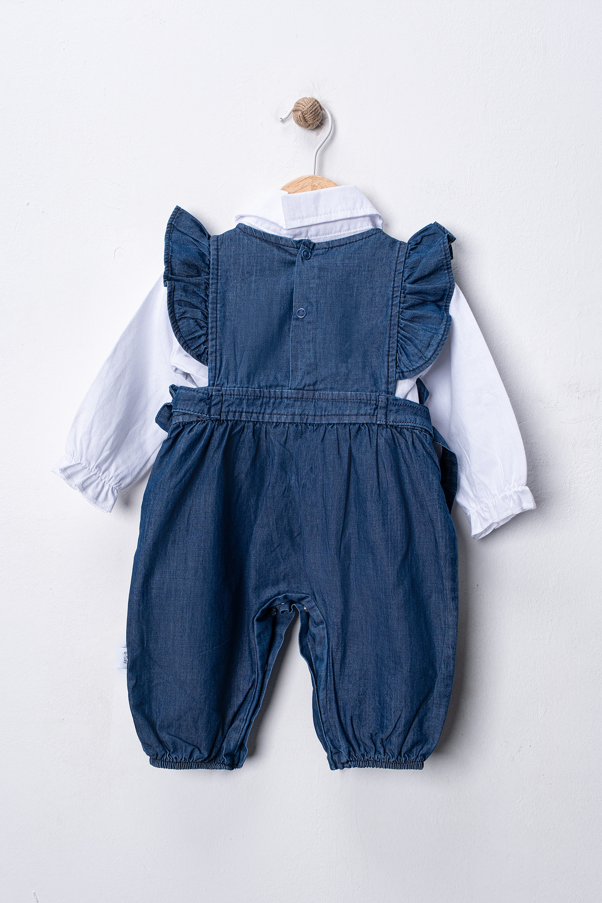 Momivi Kids Kız Bebek&Çocuk Gömlekli Fırfırlı Askılı Denim Tulum Takımı fotoğrafı 4 (önizleme)