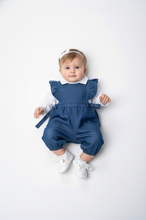 Momivi Kids Kız Bebek&Çocuk Gömlekli Fırfırlı Askılı Denim Tulum Takımı