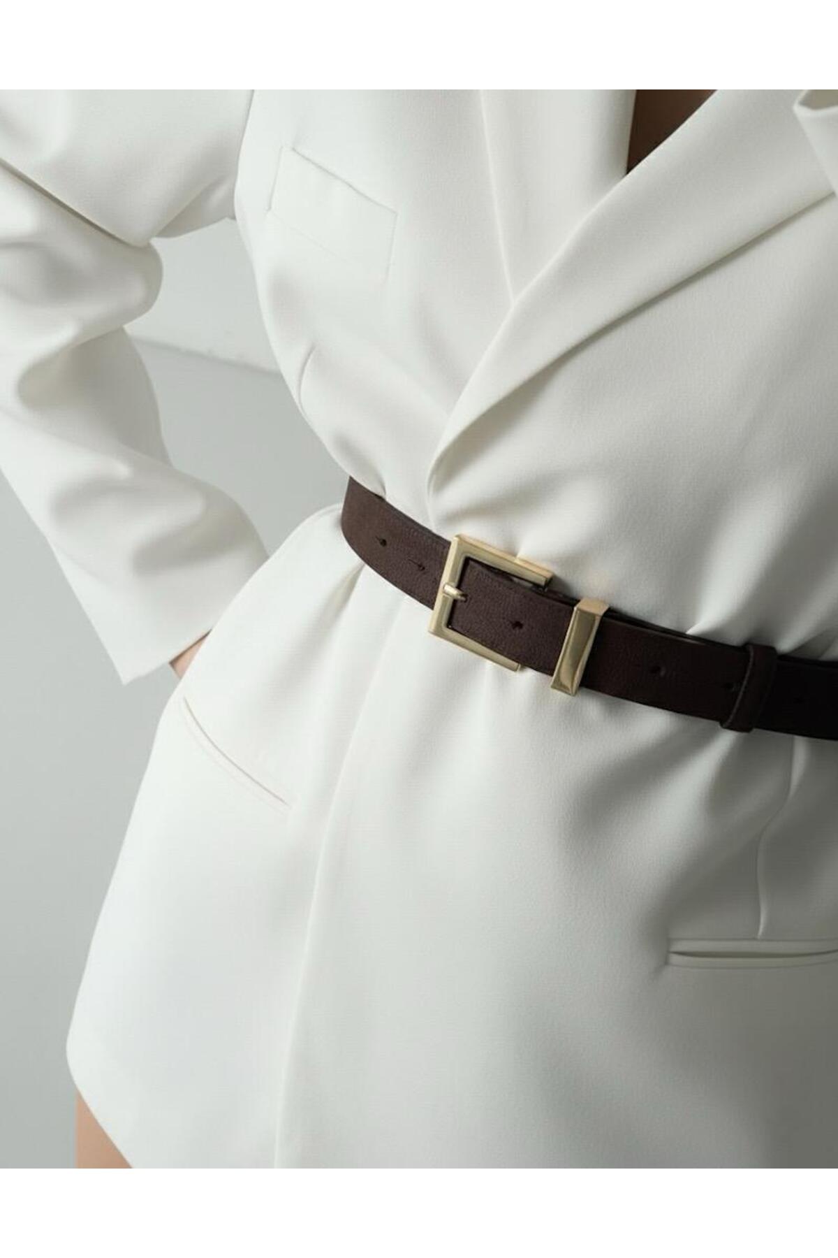 Mynoa SÜET/Kare Köprü Tokalı Kadın Kemeri Ceket Kemeri Pantalon Kemeri,Süet Kemer