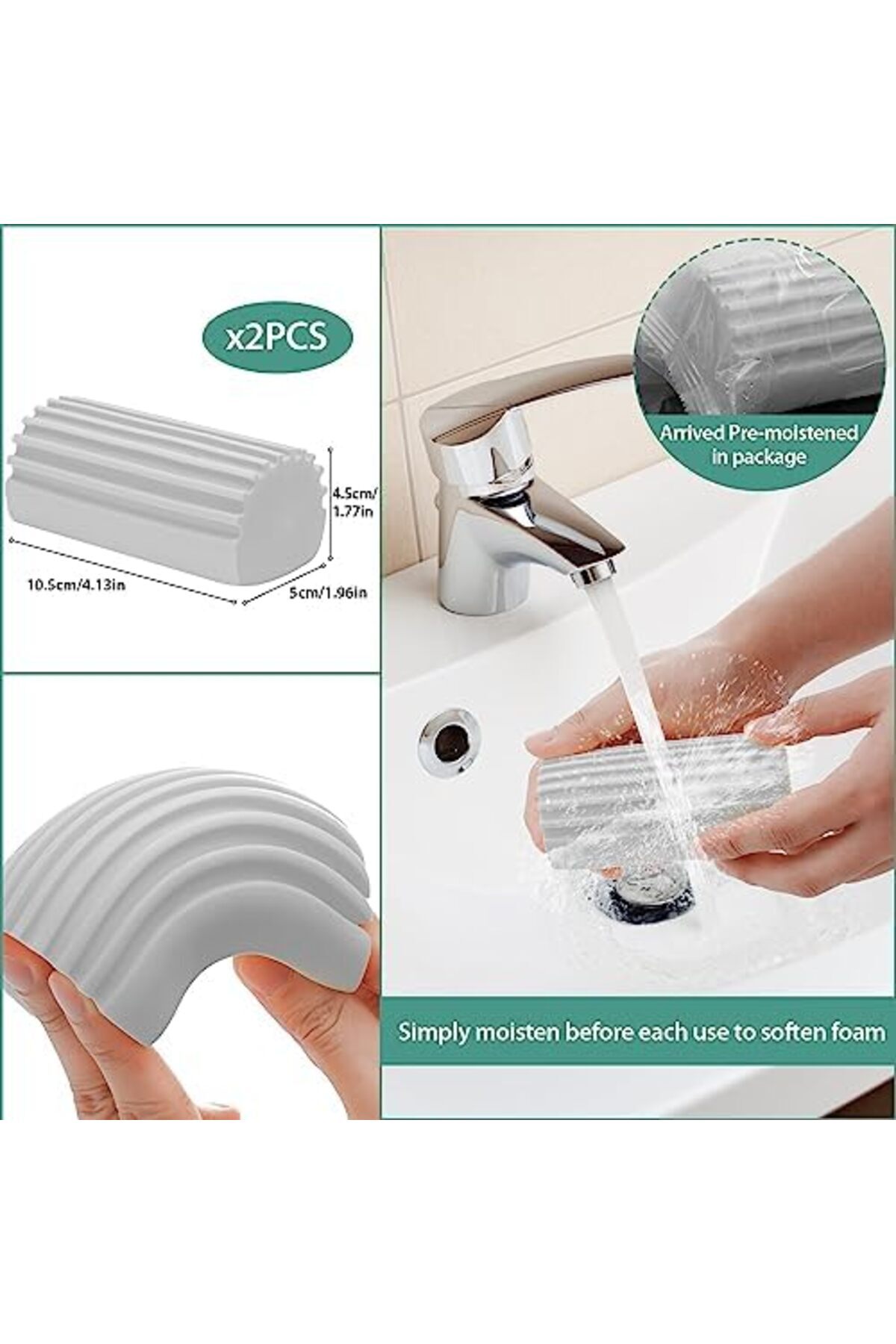 Yıldızan 2 ADET Nemli Temiz Silgi Süngeri, Sihirli Toz Temizleme Süngeri Süpürgelik Temizleyici Aleti, Kör Te