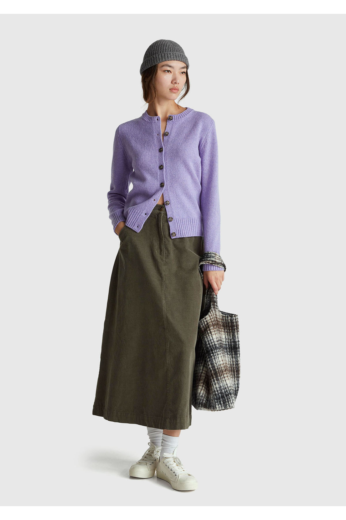 United Colors of Benetton  Kadın Koyu Lİla Shetland Hırka - Görsel 5