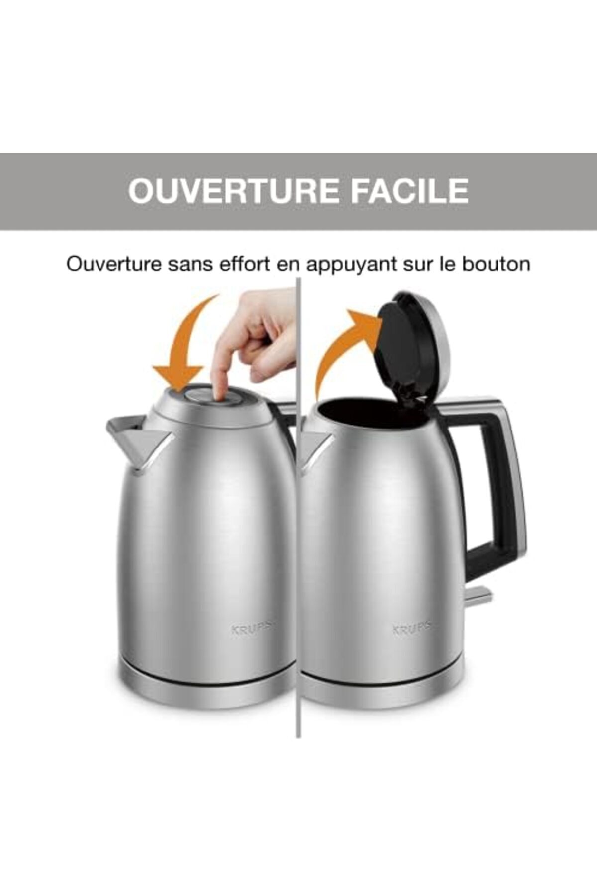 STOREMAX Krups Excellence Su Isıtıcısı, Fırçalanmış Metal Yüzey, 1.7 L Kapasite, Kolay Açılır Kapak, Hassas D