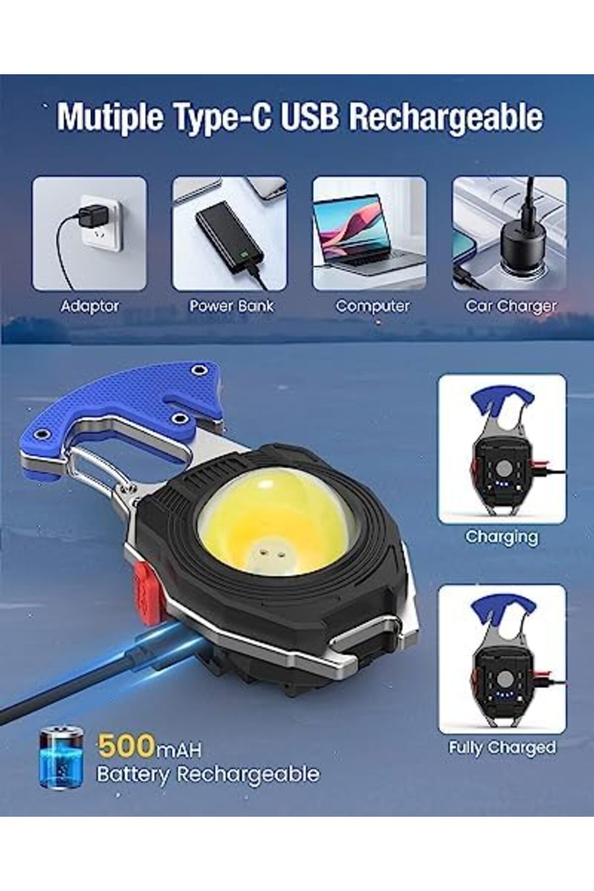 STOREMAX Mini el feneri, COB anahtarlık, el feneri, 7 modlu, USB şarj edilebilir çalışma lambası, 800 lümen,