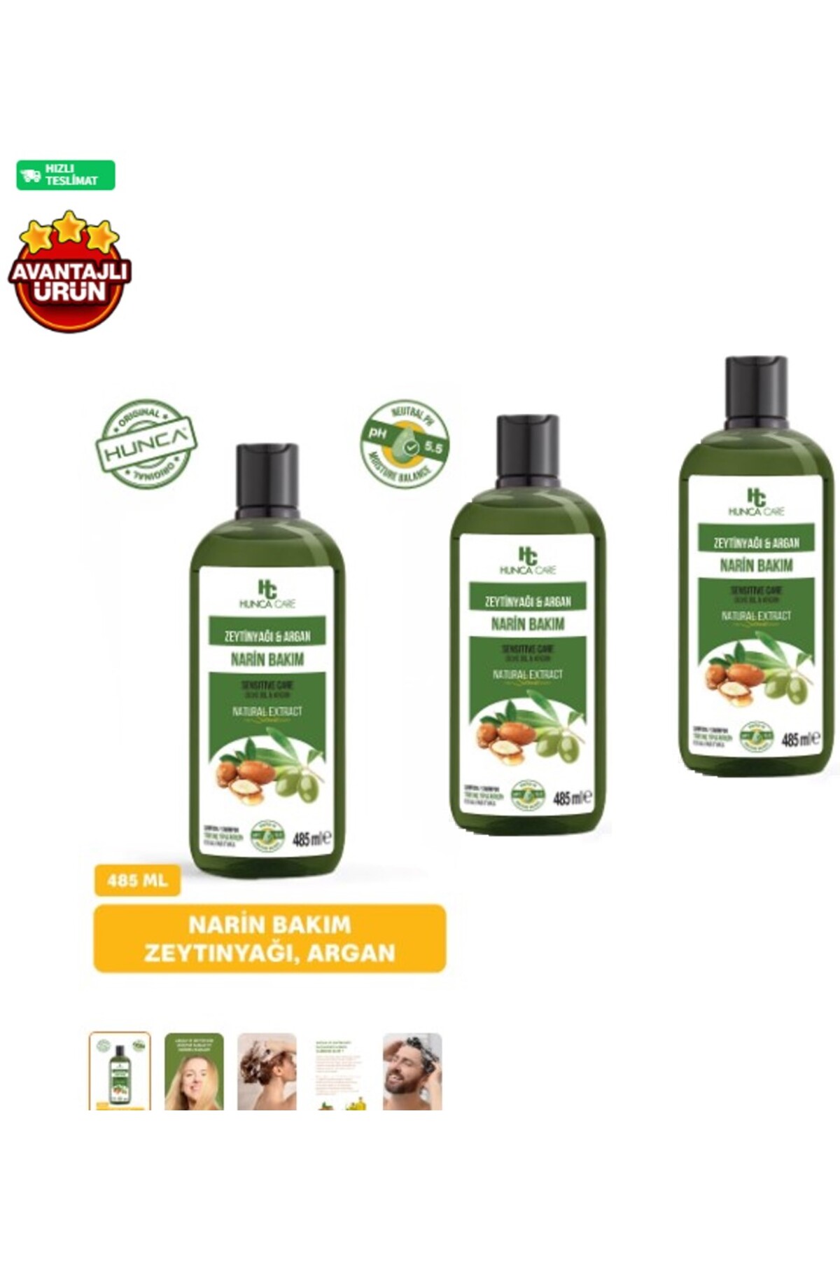 Hunca Set Hunca Care Zeytinyağı & Argan Özlü Şampuan, Saç Dökülmesine Karşı ...
