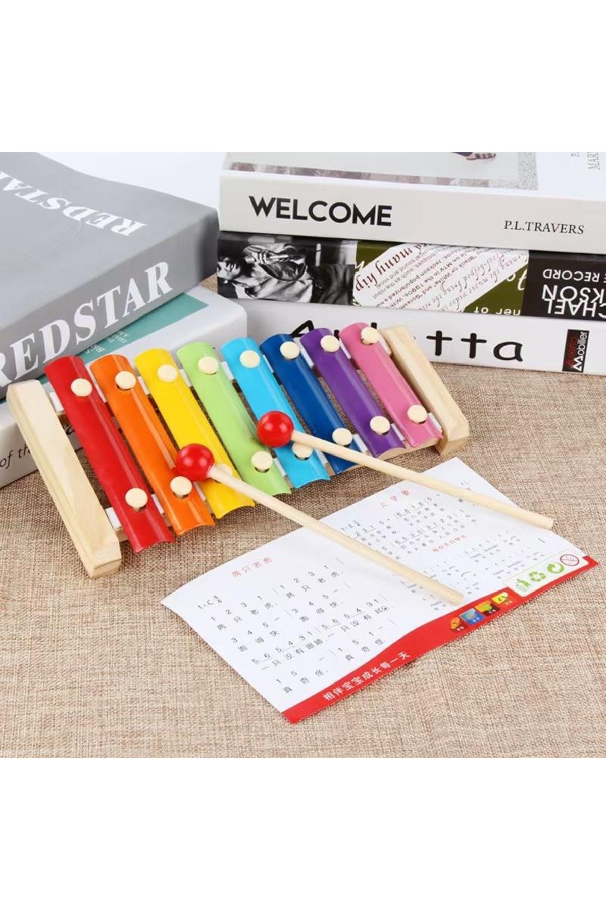 زیلوفون چوبی برای کودکان – اسباب‌بازی ساز موسیقی رنگین‌کمانی با ۲ چکش چوبی، اسباب‌بازی آموزشی برای نوزادان