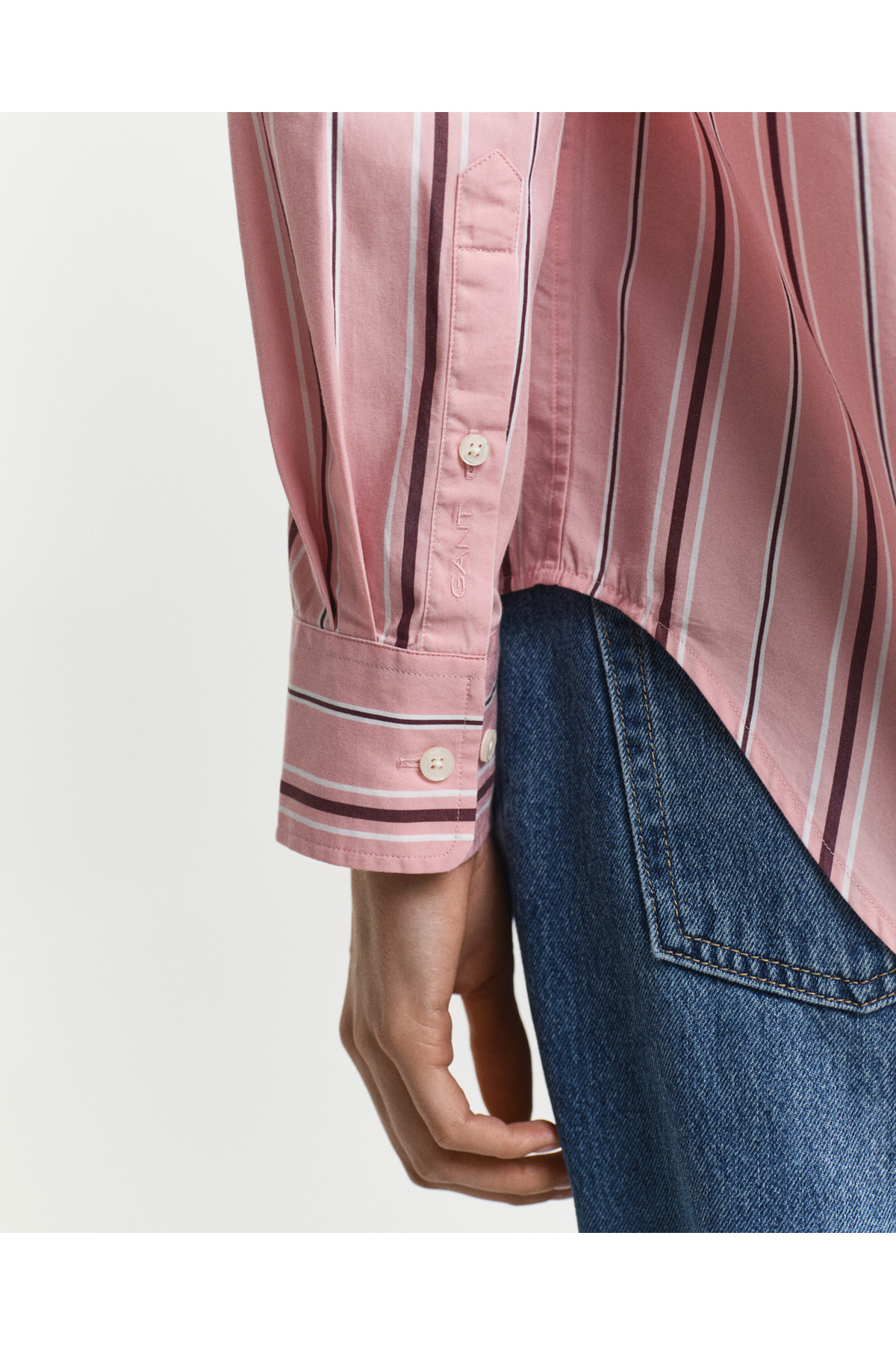 Gant  Kadın Pembe Relaxed Fit Klasik Yaka Çizgili Gömlek - Görsel 6