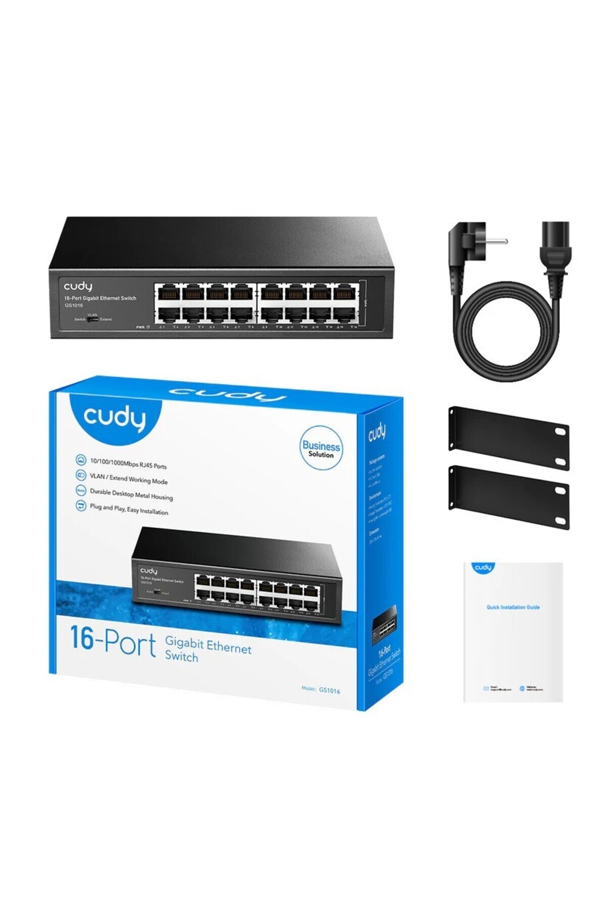 cudy GS1016 16 PORT 10/100/1000 YONETILEMEZ RACK MOUNT SWITCH METAL KASA