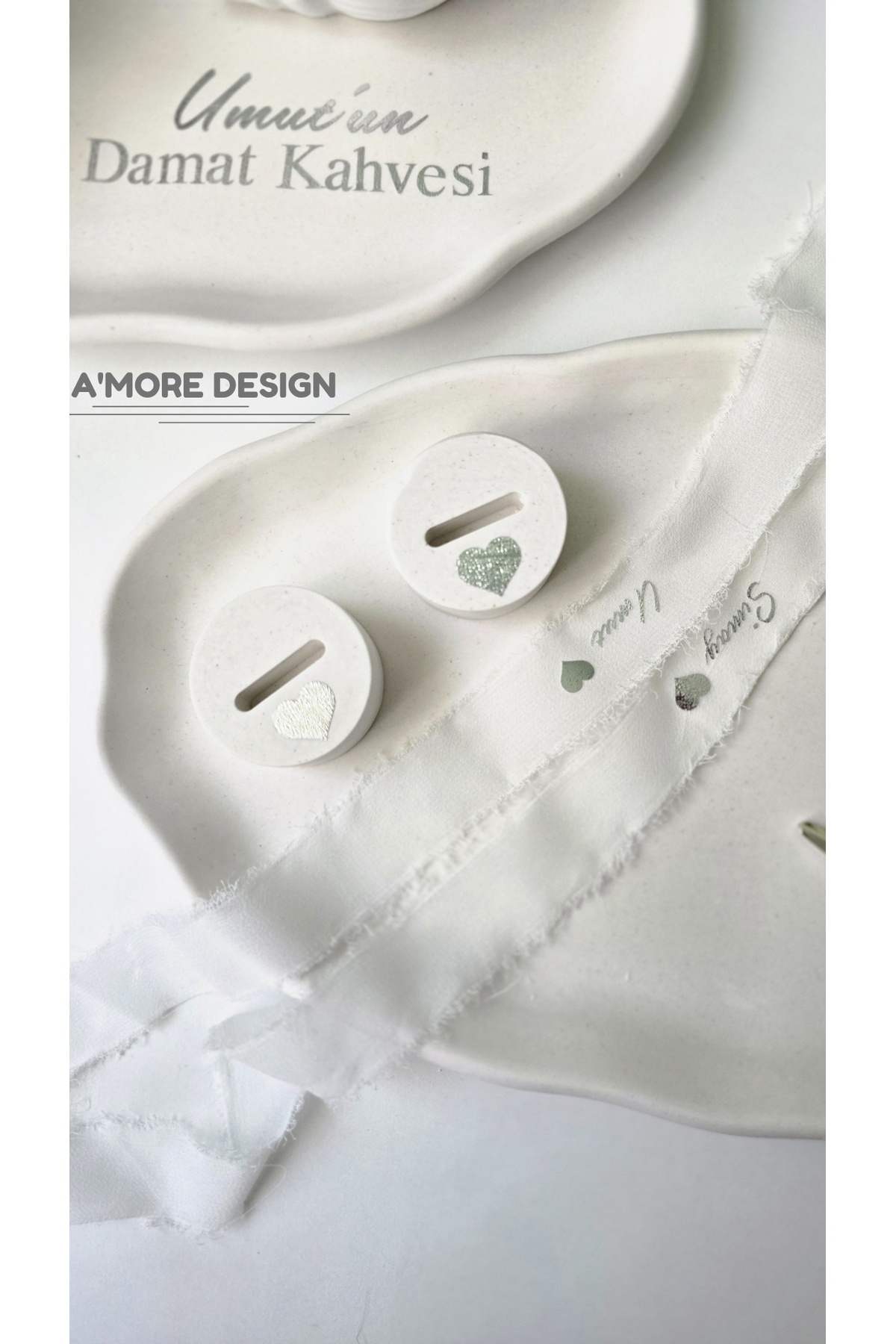 AmoreDesign Nişan Tepsisi, Söz Tepsisi, Damat Tepsisi Beton Tepsi Seti | Gümüş