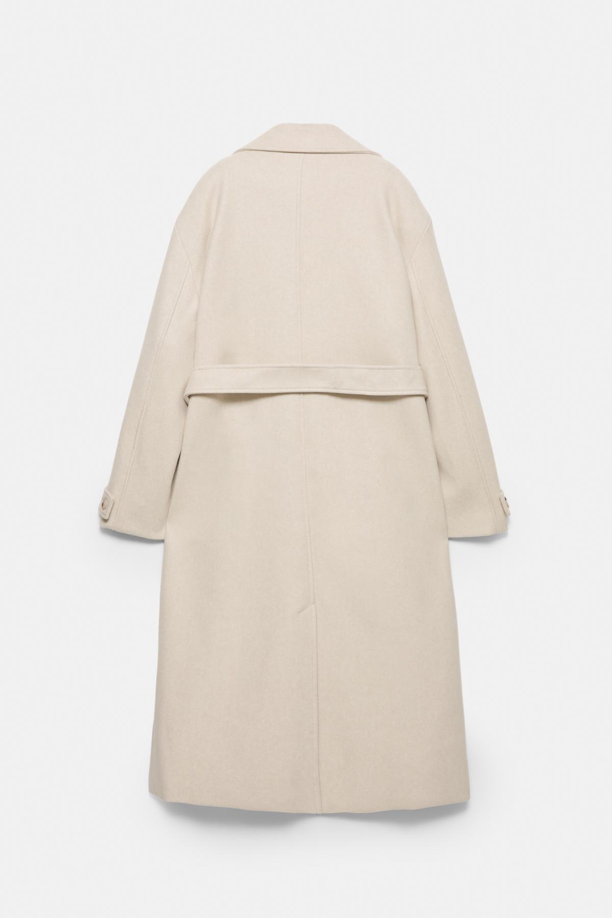 Pull & Bear  Kemerli uzun kaşe kaban - Görsel 7