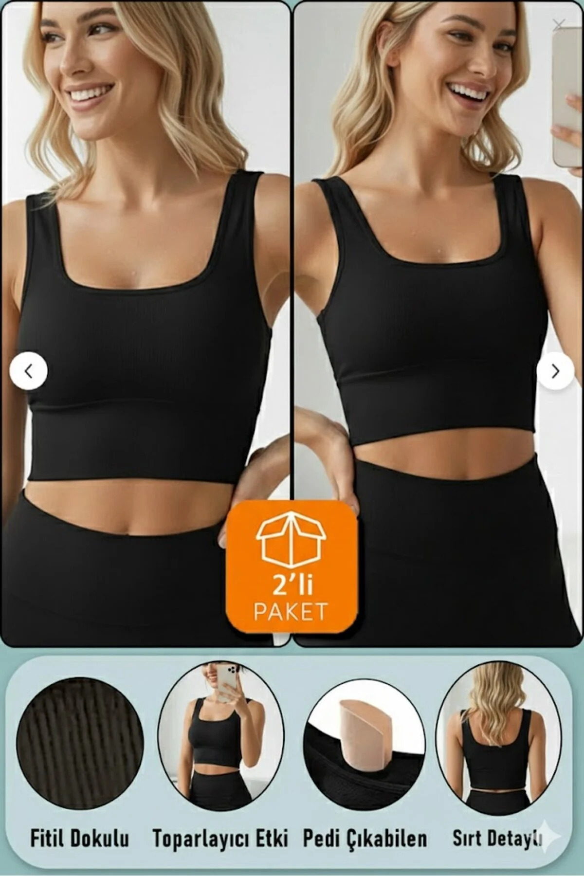DOCE ELEGANTE Kadın Crop 2'li Paket Pedli Spor Sütyeni Yarım Atlet Büstiyer Bluz