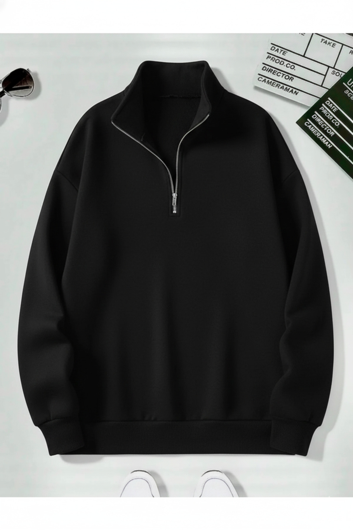 EYAX MODA Unisex Dik Yakalı Fermuarlı Oversize Sweatshirt - Büyük Beden Sweatshirt