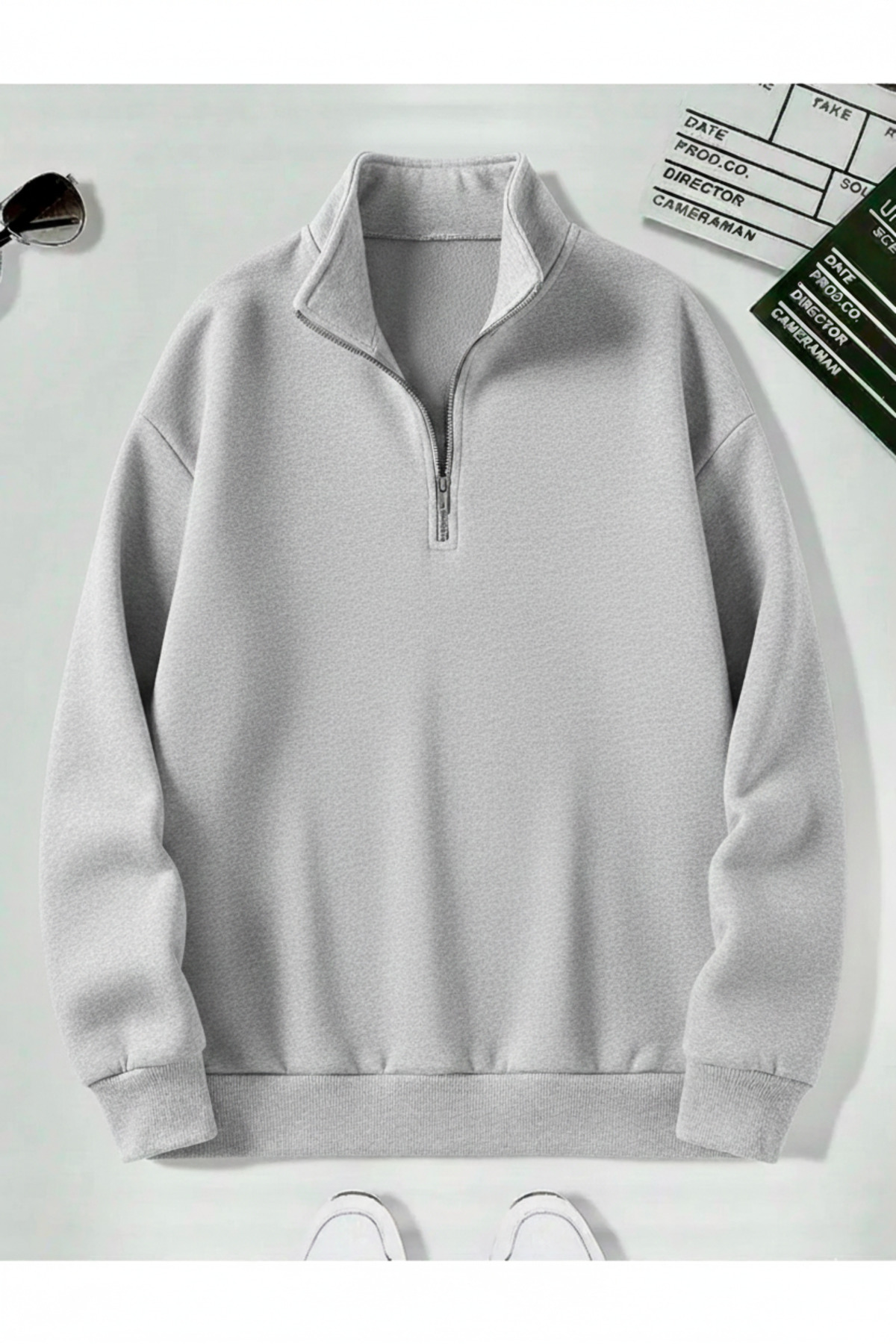 EYAX MODA Unisex Dik Yakalı Fermuarlı Oversize Sweatshirt - Büyük Beden Sweatshirt