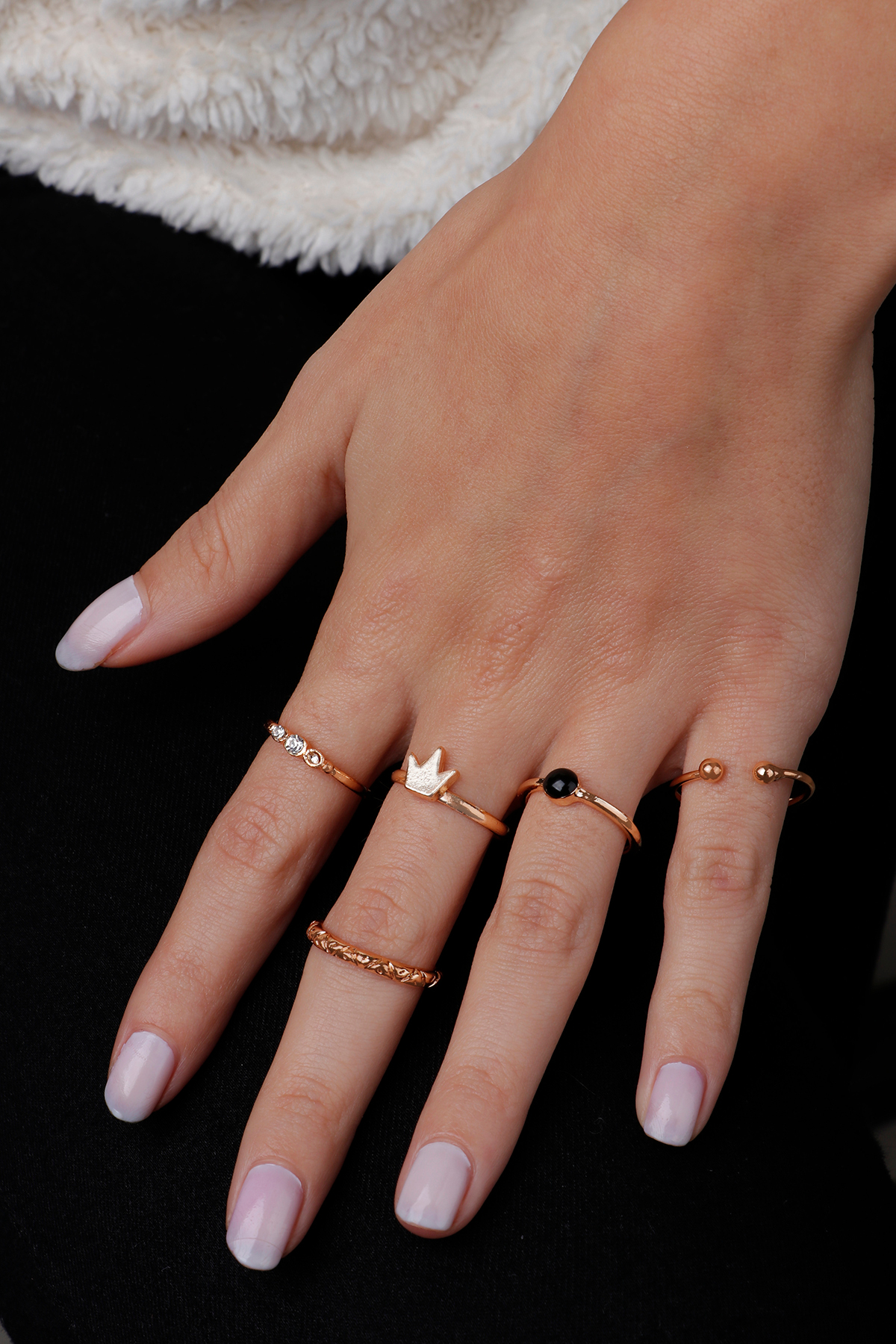 Sortie Aksesuar  Karma Figürlü Değişken Model 6'lı Boyu Ayarlanabilir ve Eklem Kombin Yüzük Seti - Görsel 8