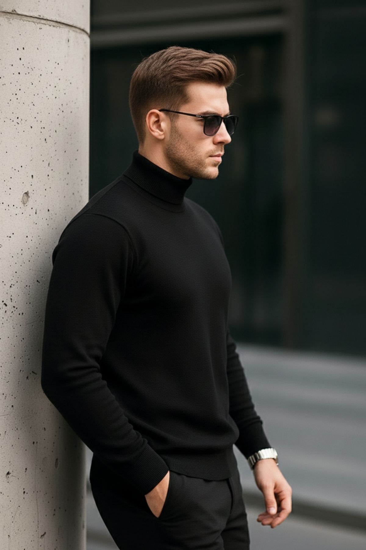 COMBİNE MİCHAİL  Erkek Premium Siyah Boğazlı Bol Triko Kazak - Görsel 5