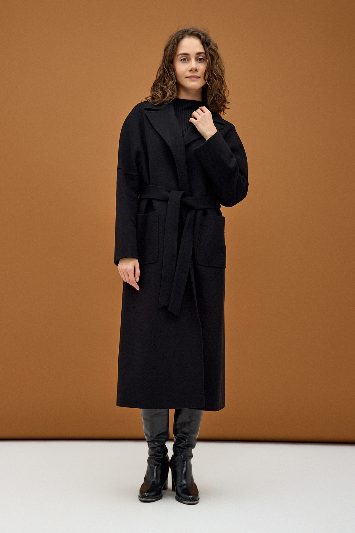 KENT Siyah Modern Oversize Geniş Cepli Palto görsel 5