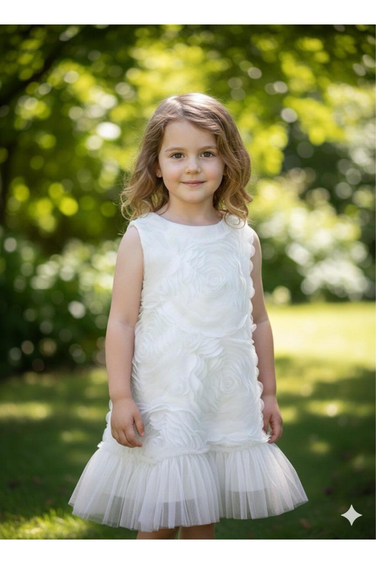 BİLGEN Style Kız Çocuk Elbise Gül Desenli Party Doğum Günü Özel Günler İçin fotoğrafı 4 (önizleme)