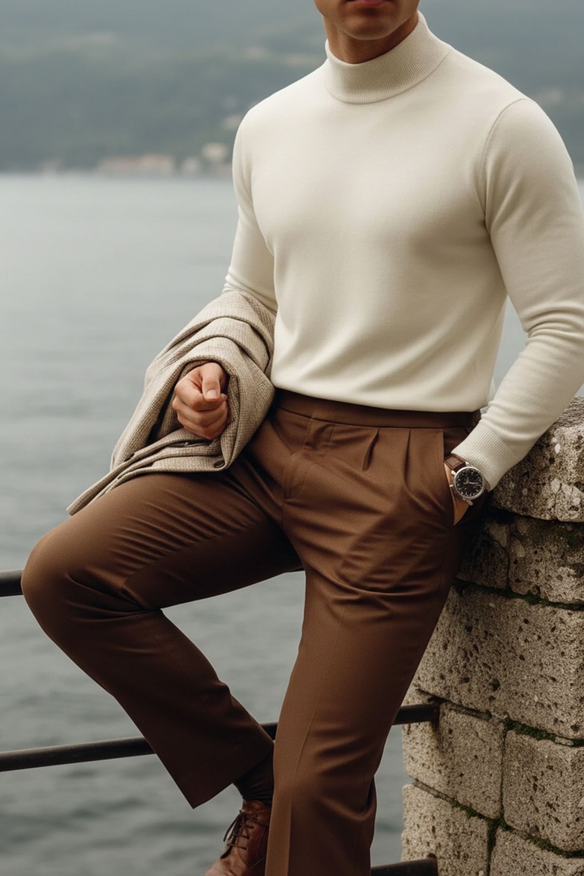 COMBİNE MİCHAİL Erkek Boğazlı Casual Krem Triko Kazak görsel 4