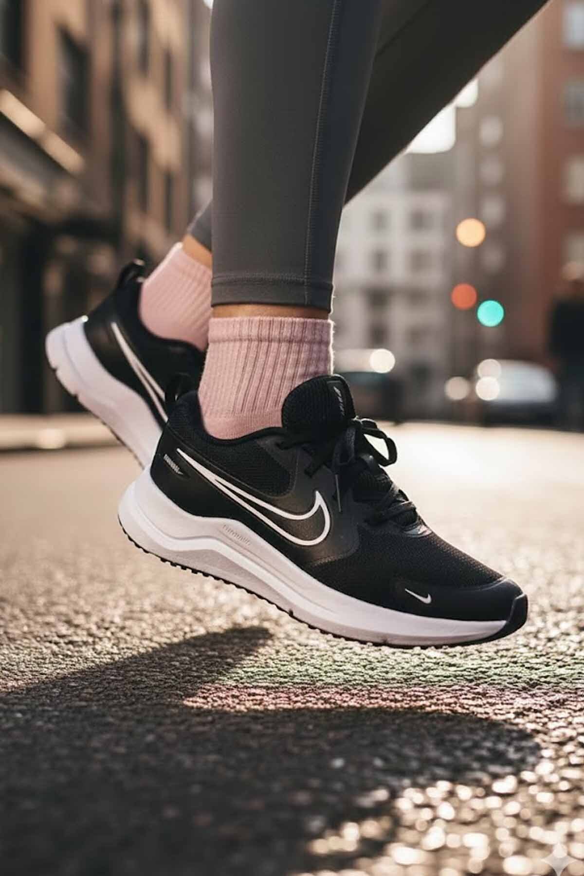Nike Kadın Siyah Düz Dokuma Tekstil Günlük Bağcıklı Kauçuk Tabanlı Spor Ayakkabı