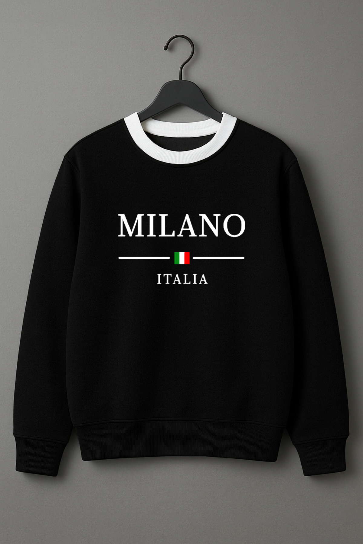 Revasser  Unisex Kadın/Erkek MILANO Özel Tasarım Renkli Beyaz Yaka Oversize Bisiklet Yaka Sweatshirt