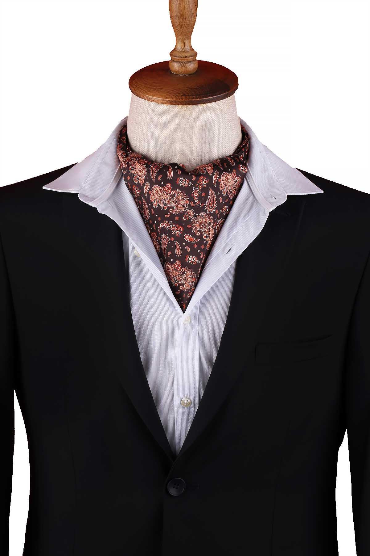  شال گردن مردانه طرح شال قهوه‌ای Ascot K668