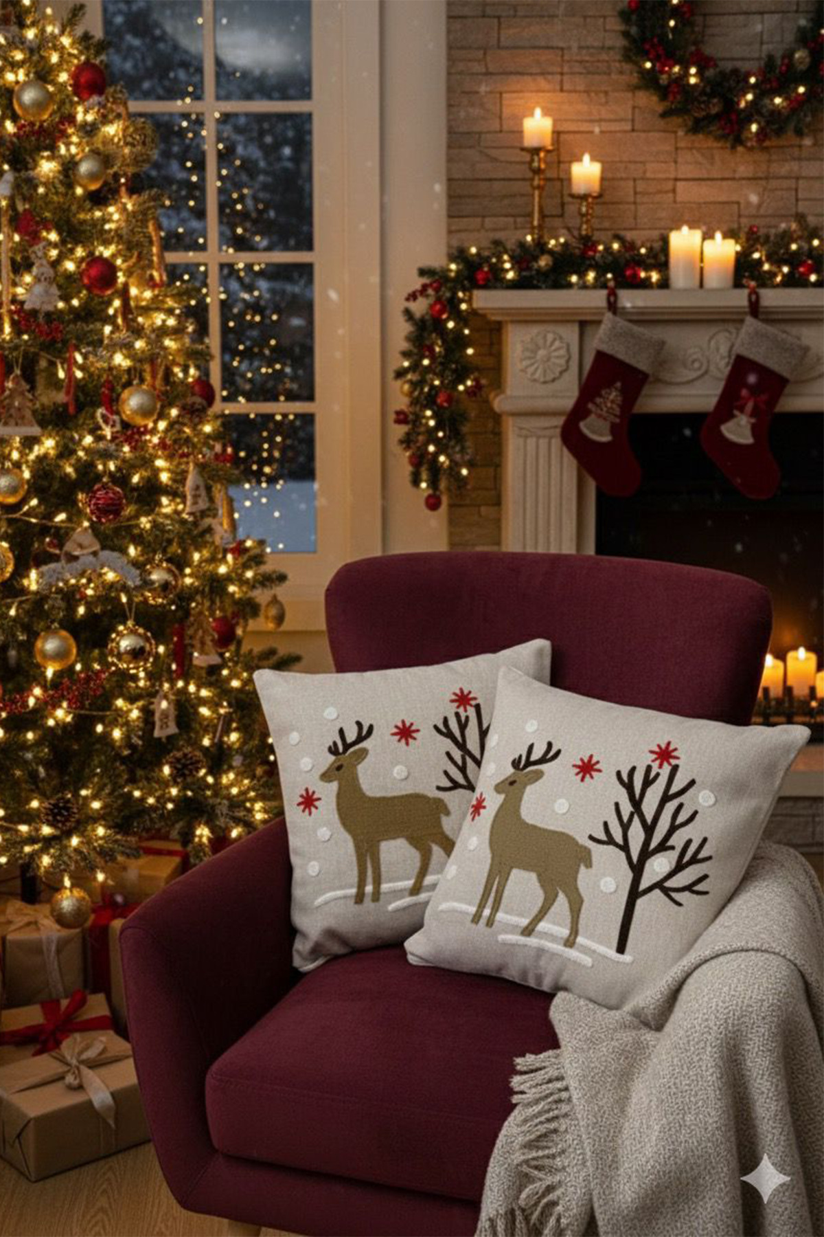 Christmas Christmas Themed Deer Punch Embroidered Decorative 2-Piece Pillowcase