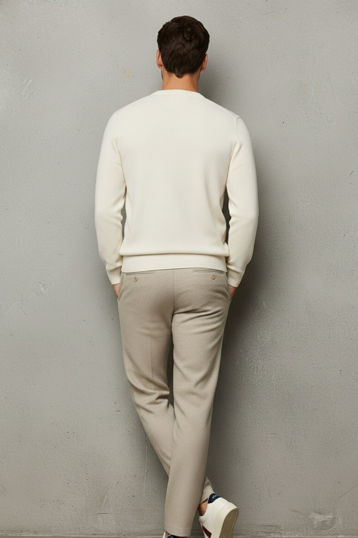 COMBİNE MİCHAİL  Erkek Bisiklet Yaka Salaş Krem Triko Kazak - Görsel 6