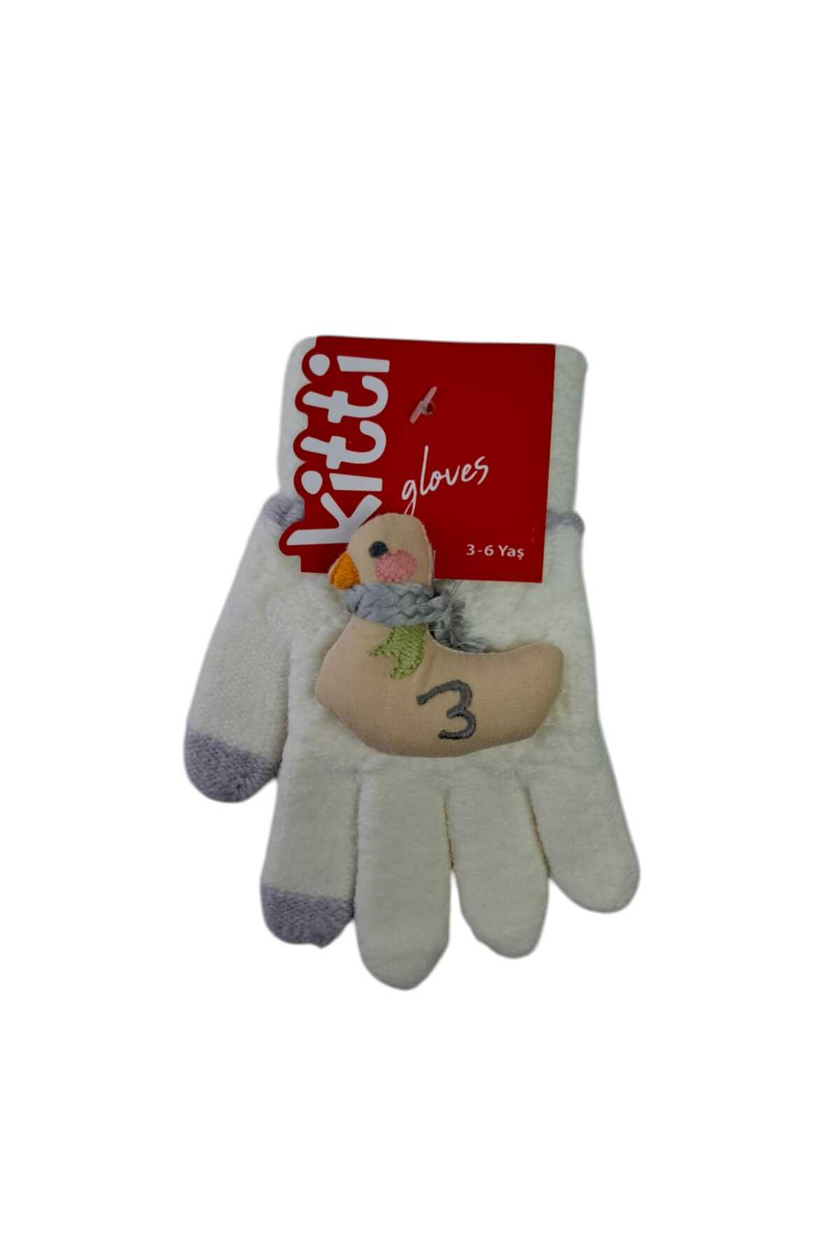 Kitti Spteks 3-6 Yaş Kız Çocuk Krem Renk Kaz Figürlü Ve Desenli Kışlık Örme Eldiven fotoğrafı 3 (önizleme)