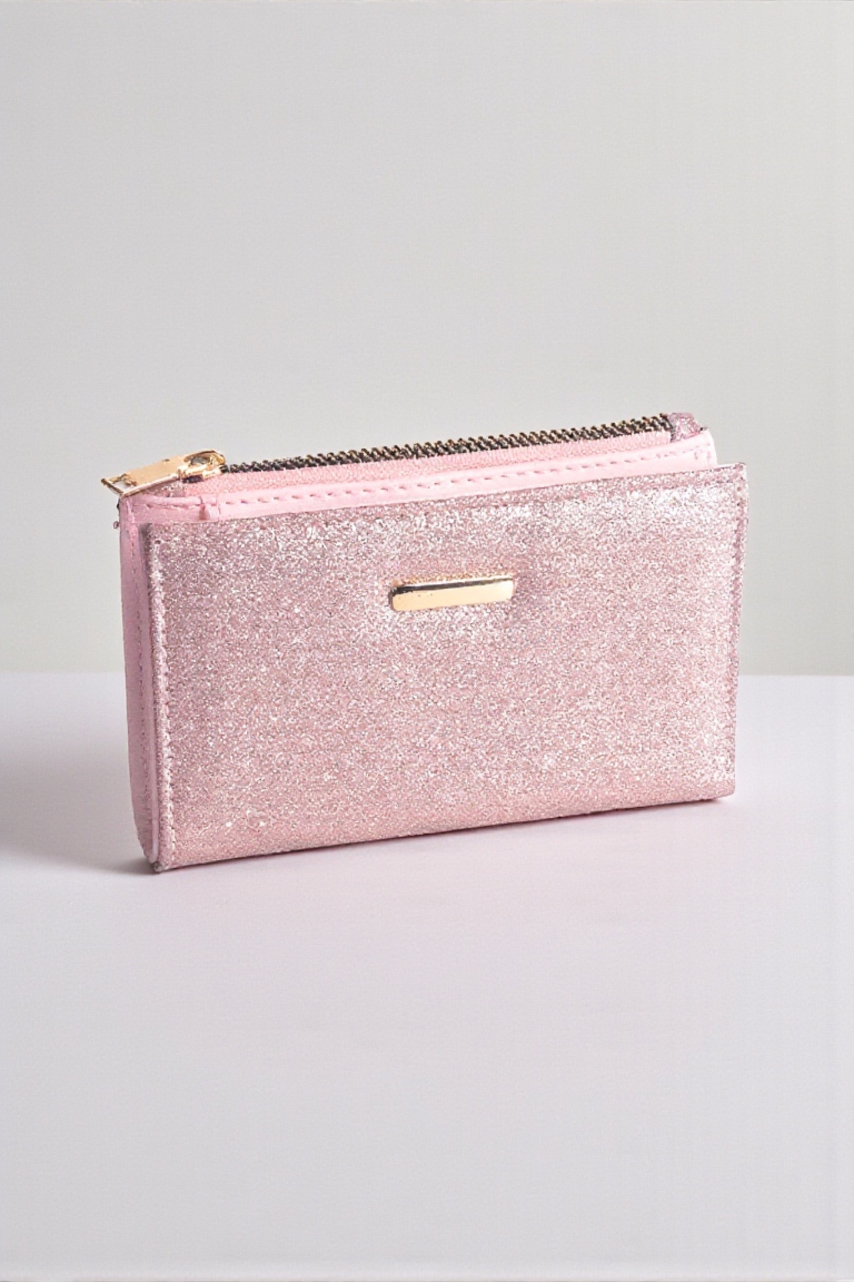 dericom Pembe Simli Fermuarlı Kadın Cüzdan – Fermuarlı Bozuk Para Gözlü, İnce Model